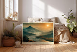 Paul Sinus Wandbild 120x80cm Flusslandschaft bei Sonnenaufgang weite Berge ruhige Natur Landschaft moderne Wanddekoration fuer Wohnzimmer Büro