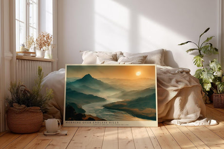 Paul Sinus Wandbild 120x80cm Flusslandschaft bei Sonnenaufgang weite Berge ruhige Natur Landschaft moderne Wanddekoration fuer Wohnzimmer Büro
