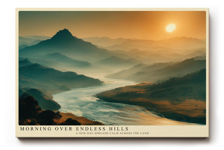 Paul Sinus Wandbild 120x80cm Flusslandschaft bei Sonnenaufgang weite Berge ruhige Natur Landschaft moderne Wanddekoration fuer Wohnzimmer Büro
