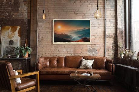 Paul Sinus Wandbild 120x80cm Flusslandschaft bei Sonnenaufgang weite Berglandschaft ruhige Natur Szene modernes Landschaftsbild stilvolle Wanddekoration fuer Wohnzimmer Büro