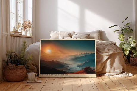Paul Sinus Wandbild 120x80cm Flusslandschaft bei Sonnenaufgang weite Berglandschaft ruhige Natur Szene modernes Landschaftsbild stilvolle Wanddekoration fuer Wohnzimmer Büro
