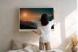 Paul Sinus Wandbild 120x80cm Flusslandschaft bei Sonnenaufgang weite Berglandschaft ruhige Natur Szene modernes Landschaftsbild stilvolle Wanddekoration fuer Wohnzimmer Büro