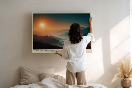 Paul Sinus Wandbild 120x80cm Flusslandschaft bei Sonnenaufgang weite Berglandschaft ruhige Natur Szene modernes Landschaftsbild stilvolle Wanddekoration fuer Wohnzimmer Büro