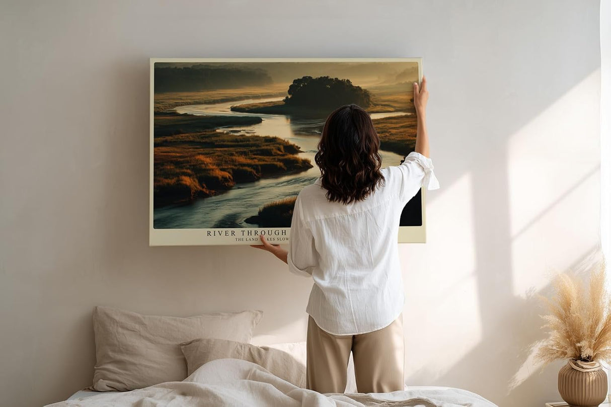 Paul Sinus Wandbild 120x80cm Flusslandschaft Morgenlicht moderne Natur Fotokunst grosses Landschaftsbild stilvolle Wanddekoration fuer Wohnzimmer Büro