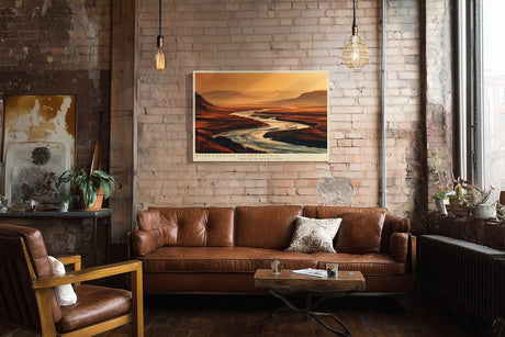 Paul Sinus Wandbild 120x80cm Flusslandschaft Sonnenuntergang modern orange gold Natur Kunst grosses Landschaftsbild stilvolle Wanddekoration fuer Wohnzimmer Büro