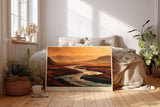 Paul Sinus Wandbild 120x80cm Flusslandschaft Sonnenuntergang modern orange gold Natur Kunst grosses Landschaftsbild stilvolle Wanddekoration fuer Wohnzimmer Büro