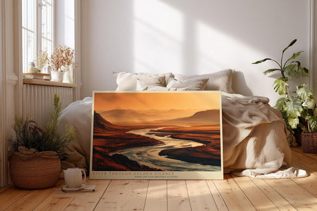 Paul Sinus Wandbild 120x80cm Flusslandschaft Sonnenuntergang modern orange gold Natur Kunst grosses Landschaftsbild stilvolle Wanddekoration fuer Wohnzimmer Büro