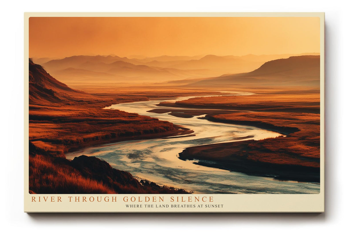 Paul Sinus Wandbild 120x80cm Flusslandschaft Sonnenuntergang modern orange gold Natur Kunst grosses Landschaftsbild stilvolle Wanddekoration fuer Wohnzimmer Büro