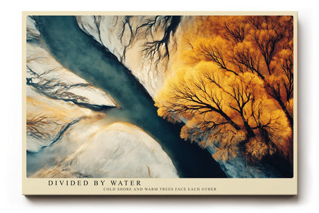 Paul Sinus Wandbild 120x80cm Flusslandschaft Vogelperspektive Natur Kunst blau gold Kunstdruck grosses Wandbild 120x80cm elegante Wanddekoration fuer Wohnzimmer Büro