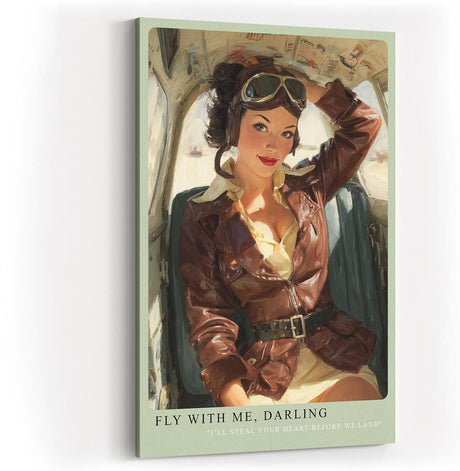 Paul Sinus Wandbild in 40x60cm Fly With Me, Darling – Pin-up-Pilotin im Cockpit mit Lederjacke und Fliegerbrille