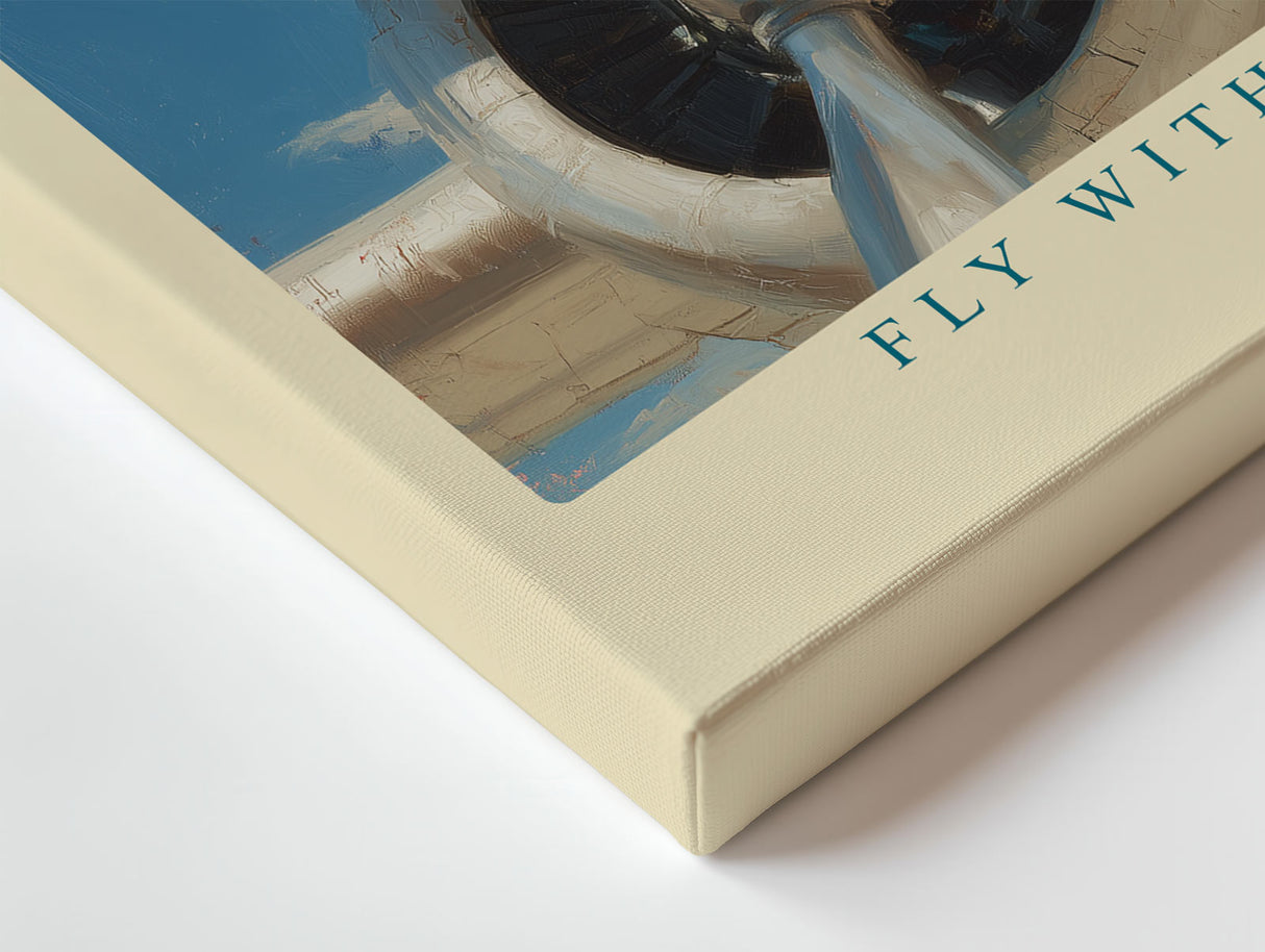 Paul Sinus Wandbild Fly with Style – elegante Frau im Retro-Look vor Flugzeug symbolisiert Freiheit, Mode und Abenteuerlust