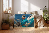Paul Sinus Wandbild Fly with Style – elegante Frau im Retro-Look vor Flugzeug symbolisiert Freiheit, Mode und Abenteuerlust