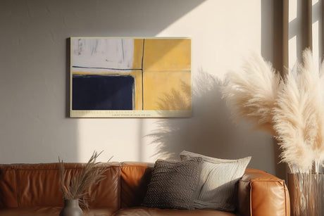 Paul Sinus Wandbild 120x80cm Four Spaces One Balance Abstrakte Geometrische Kunst in Blau Gelb und Weiss Modernes Design Wandbild 120x80cm