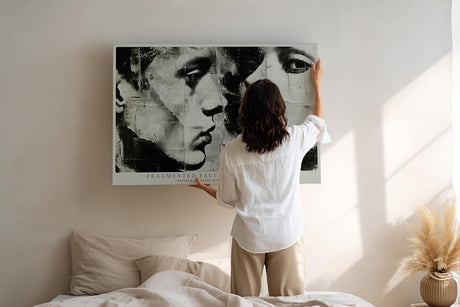 Paul Sinus Wandbild 120x80cm Fragmented Faces in Monochrome Abstrakte Portrait Kunst Schwarz Weiss Moderne Wanddekoration