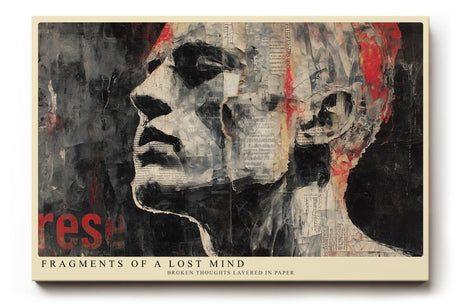 Paul Sinus Wandbild 120x80cm Fragmentiertes Männerporträt – Moderne Collagekunst mit Zeitungsstruktur und urbaner Ästhetik