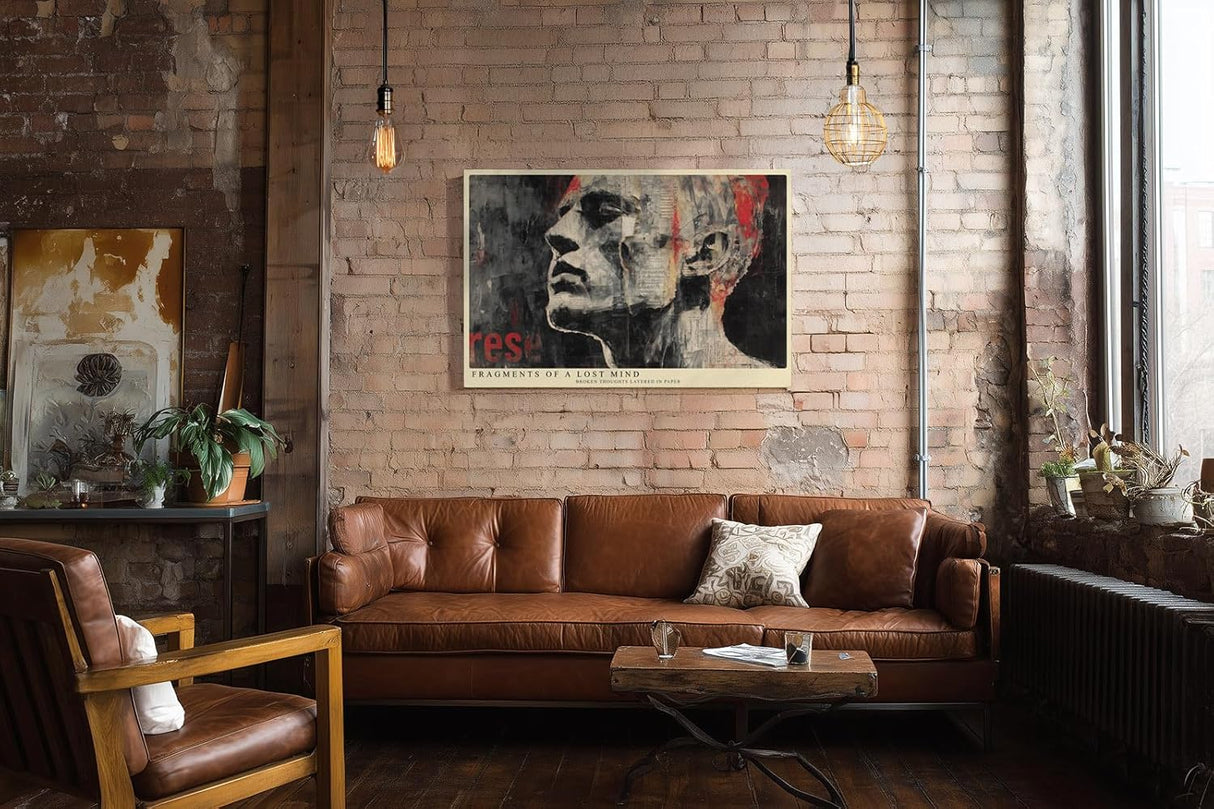 Paul Sinus Wandbild 120x80cm Fragmentiertes Männerporträt – Moderne Collagekunst mit Zeitungsstruktur und urbaner Ästhetik