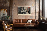 Paul Sinus Wandbild 120x80cm Fragmentiertes Männerporträt – Moderne Collagekunst mit Zeitungsstruktur und urbaner Ästhetik