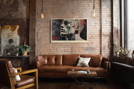 Paul Sinus Wandbild 120x80cm Fragmentiertes Männerporträt – Moderne Collagekunst mit Zeitungsstruktur und urbaner Ästhetik
