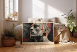 Paul Sinus Wandbild 120x80cm Fragmentiertes Männerporträt – Moderne Collagekunst mit Zeitungsstruktur und urbaner Ästhetik