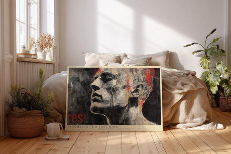 Paul Sinus Wandbild 120x80cm Fragmentiertes Männerporträt – Moderne Collagekunst mit Zeitungsstruktur und urbaner Ästhetik