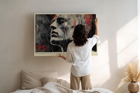 Paul Sinus Wandbild 120x80cm Fragmentiertes Männerporträt – Moderne Collagekunst mit Zeitungsstruktur und urbaner Ästhetik