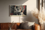 Paul Sinus Wandbild 120x80cm Fragmentiertes Männerporträt – Moderne Collagekunst mit Zeitungsstruktur und urbaner Ästhetik