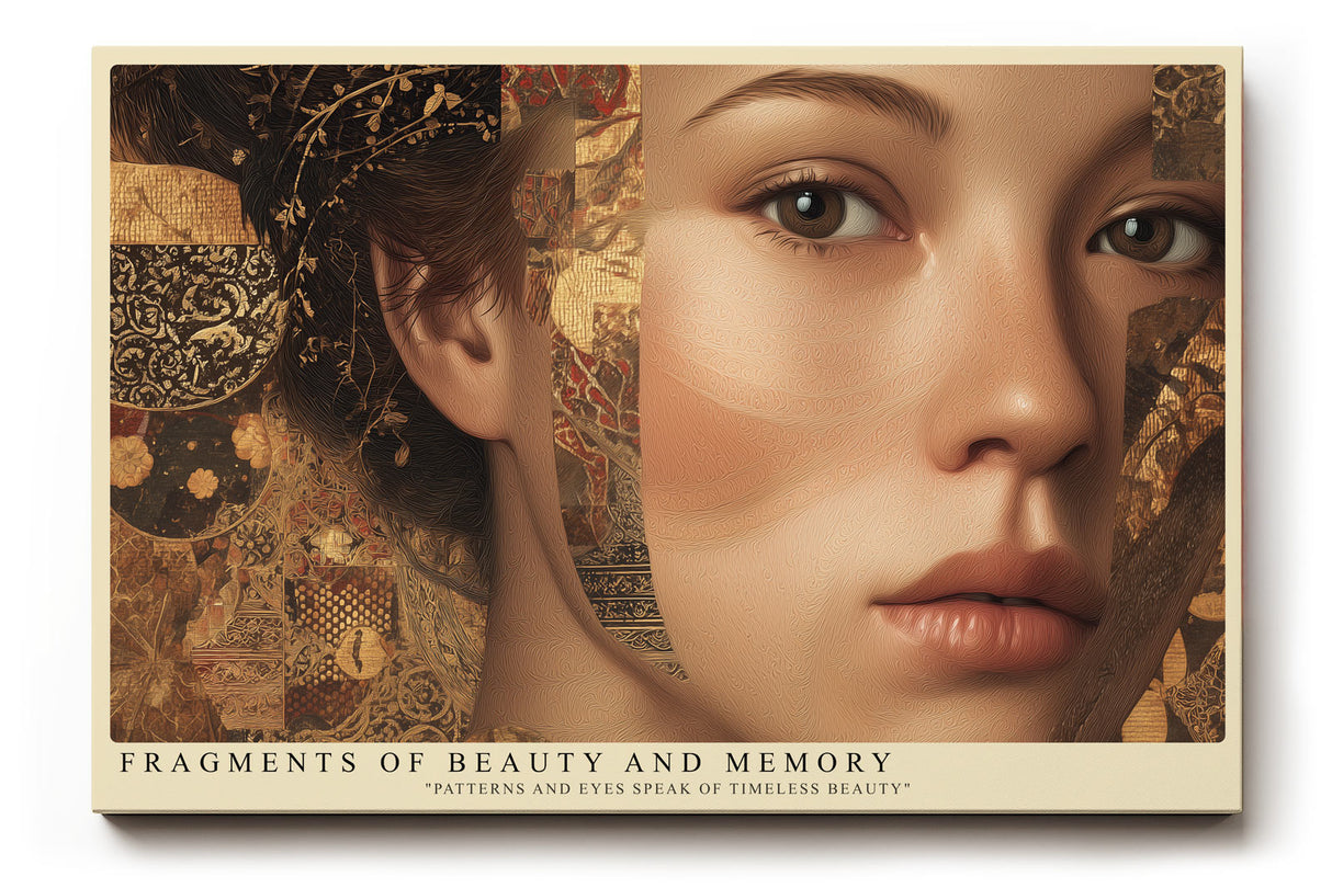 Paul Sinus Wandbild Fragments of Beauty and Memory Porträtkunst mit goldenen Ornamenten und weiblicher Anmut