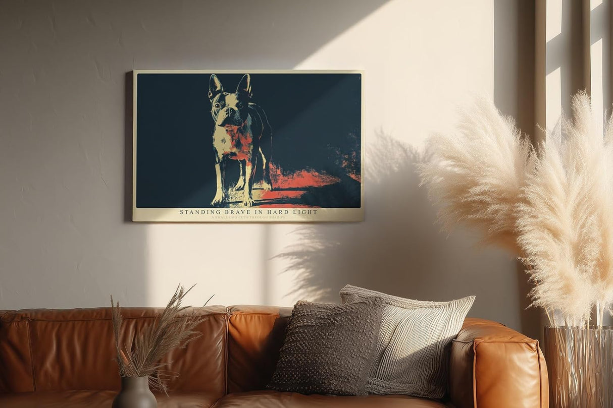 Paul Sinus Wandbild 120x80cm Französische Bulldogge im Licht moderne Hundekunst in dunklen Farben stilvolle Tier Wanddekoration