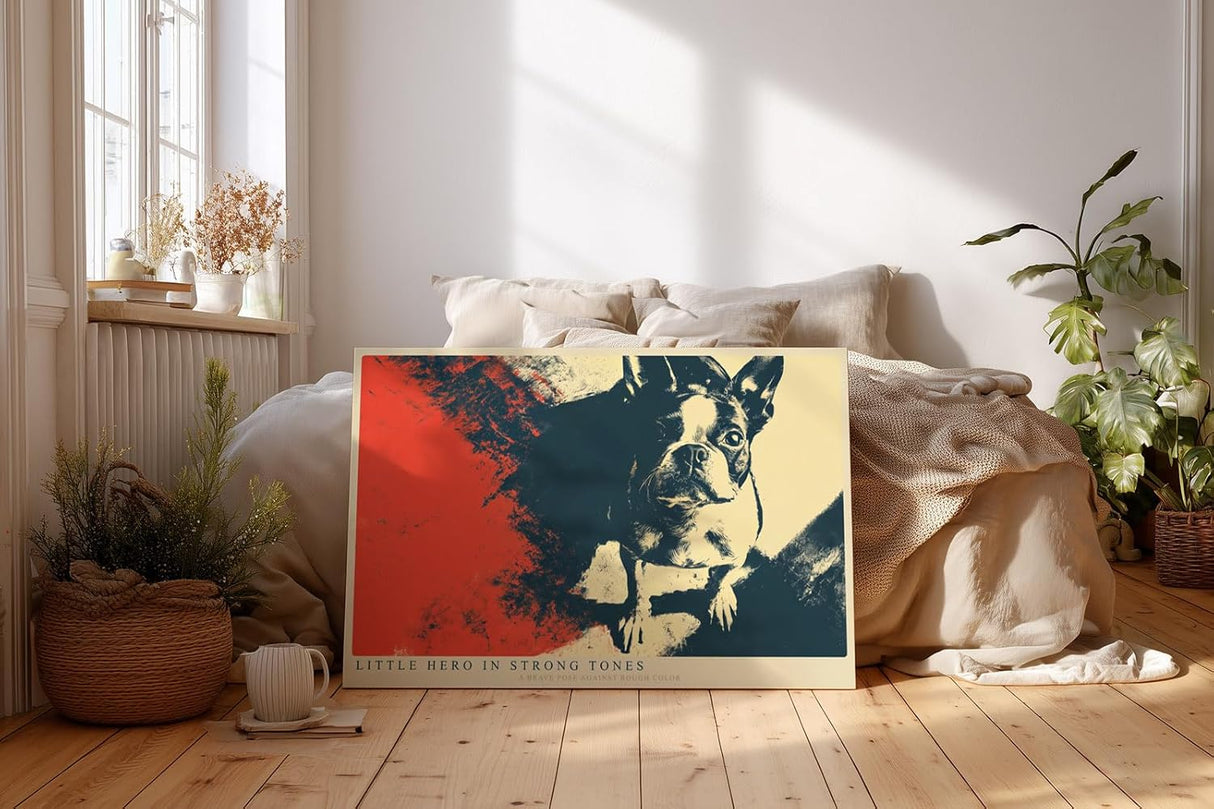 Paul Sinus Wandbild 120x80cm Französische Bulldogge Pop Art Hundeportrait in Rot und Dunkelblau moderne Tier Wanddekoration