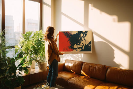 Paul Sinus Wandbild 120x80cm Französische Bulldogge Pop Art Hundeportrait in Rot und Dunkelblau moderne Tier Wanddekoration
