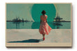 Paul Sinus Wandbild 120x80cm Frau am Hafen Moderne Küsten Illustration Kunstmotiv mit Meer Industrie Skyline für Wohnzimmer Büro