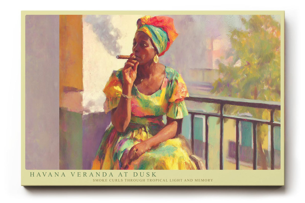 Paul Sinus Wandbild 120x80cm Frau auf Balkon Havanna Kunstmotiv mit Zigarren Szene fuer Wohnzimmer Büro und kulturelle Wohnräume