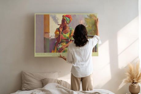 Paul Sinus Wandbild 120x80cm Frau auf Balkon Havanna Kunstmotiv mit Zigarren Szene fuer Wohnzimmer Büro und kulturelle Wohnräume