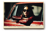 Paul Sinus Wandbild 120x80cm Frau im Auto moderne Porträtfotografie urbaner Lifestyle Sonnenbrille rotes Fahrzeug stilvolle