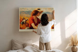 Paul Sinus Wandbild 120x80cm Frau im Goldenen Feld mit Rotem Kleid Impressionistische Natur Kunst Wanddekoration