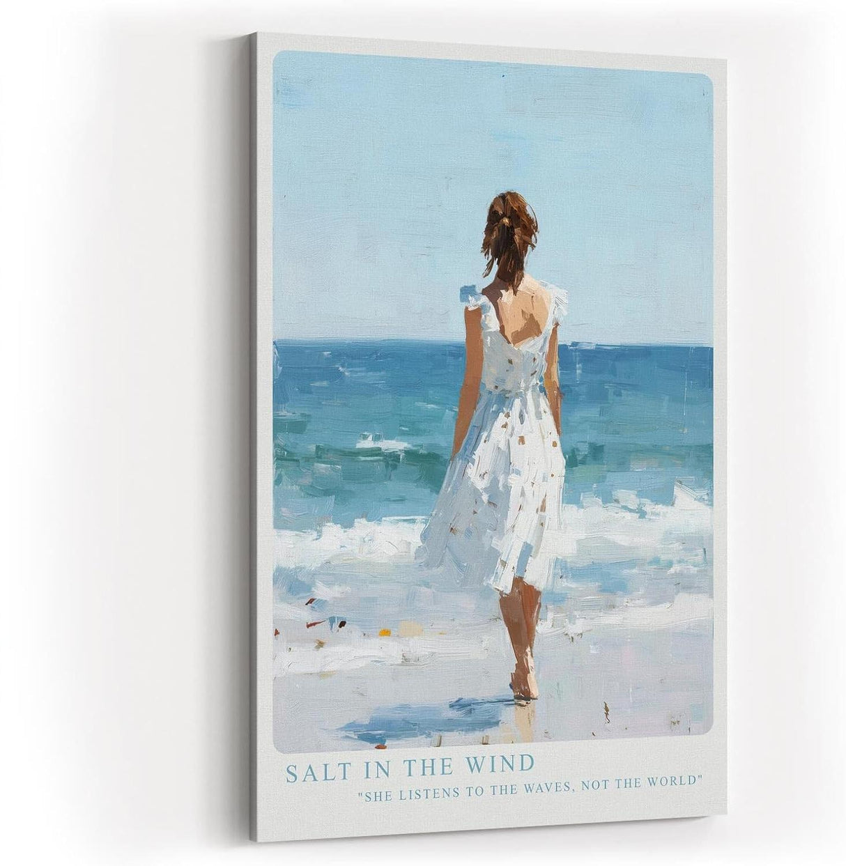 Paul Sinus Wandbild in 40x60cm Frau im weißen Kleid am Meer – harmonisches Küstenmotiv in impressionistischer Malweise für entspannende Wohnraumgestaltung
