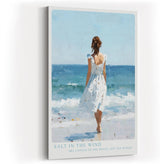 Paul Sinus Wandbild in 40x60cm Frau im weißen Kleid am Meer – harmonisches Küstenmotiv in impressionistischer Malweise für entspannende Wohnraumgestaltung