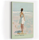 Paul Sinus Wandbild in 40x60cm Frau im weißen Sommerkleid am Meer – maritimes Küstenmotiv in impressionistischer Malweise für eine ruhige Wohnraumgestaltung