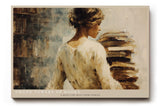 Paul Sinus Wandbild 120x80cm Frau mit Buechern Malerei modern beige literarische Kunst Kunstdruck grosses Kunstbild stilvolle Wanddekoration fuer Wohnzimmer Büro