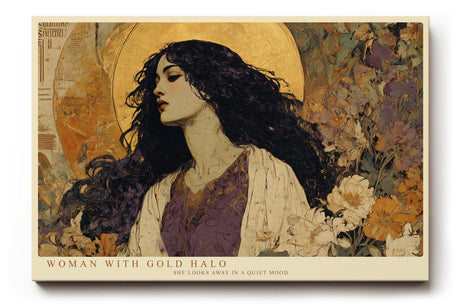Paul Sinus Wandbild 120x80cm Frau mit Goldenem Heiligenschein Elegantes Portrait Kunst in Gold und Beige Wanddekoration