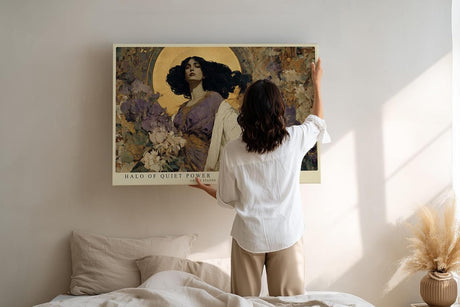 Paul Sinus Wandbild 120x80cm Frau Mit Heiligenschein Florale Kunst LeinWandbild 120x80cm Elegantes Portrait Wanddekoration