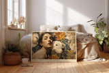 Paul Sinus Wandbild 120x80cm Frau mit Hund und Herbstblumen Romantisches Kunstmotiv Warme Farben fuer Wohnzimmer Schlafzimmer und Esszimmer