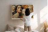 Paul Sinus Wandbild 120x80cm Frau mit Hund und Herbstblumen Romantisches Kunstmotiv Warme Farben fuer Wohnzimmer Schlafzimmer und Esszimmer