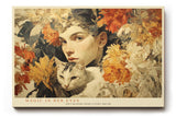 Paul Sinus Wandbild 120x80cm Frau Mit Katze Blumen Kunst LeinWandbild 120x80cm Romantisches Portrait Wanddekoration