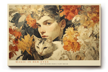 Paul Sinus Wandbild 120x80cm Frau Mit Katze Blumen Kunst LeinWandbild 120x80cm Romantisches Portrait Wanddekoration