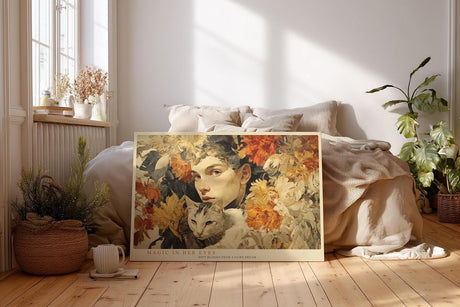 Paul Sinus Wandbild 120x80cm Frau Mit Katze Blumen Kunst LeinWandbild 120x80cm Romantisches Portrait Wanddekoration