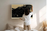 Paul Sinus Wandbild 120x80cm Frau mit langen Haaren moderne Illustration schwarz beige poetische Kunst grosses Kunstbild stilvolle Wanddekoration fuer Wohnzimmer Büro