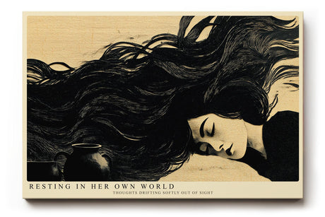 Paul Sinus Wandbild 120x80cm Frau mit langen Haaren moderne Illustration schwarz beige poetische Kunst grosses Kunstbild stilvolle Wanddekoration fuer Wohnzimmer Büro