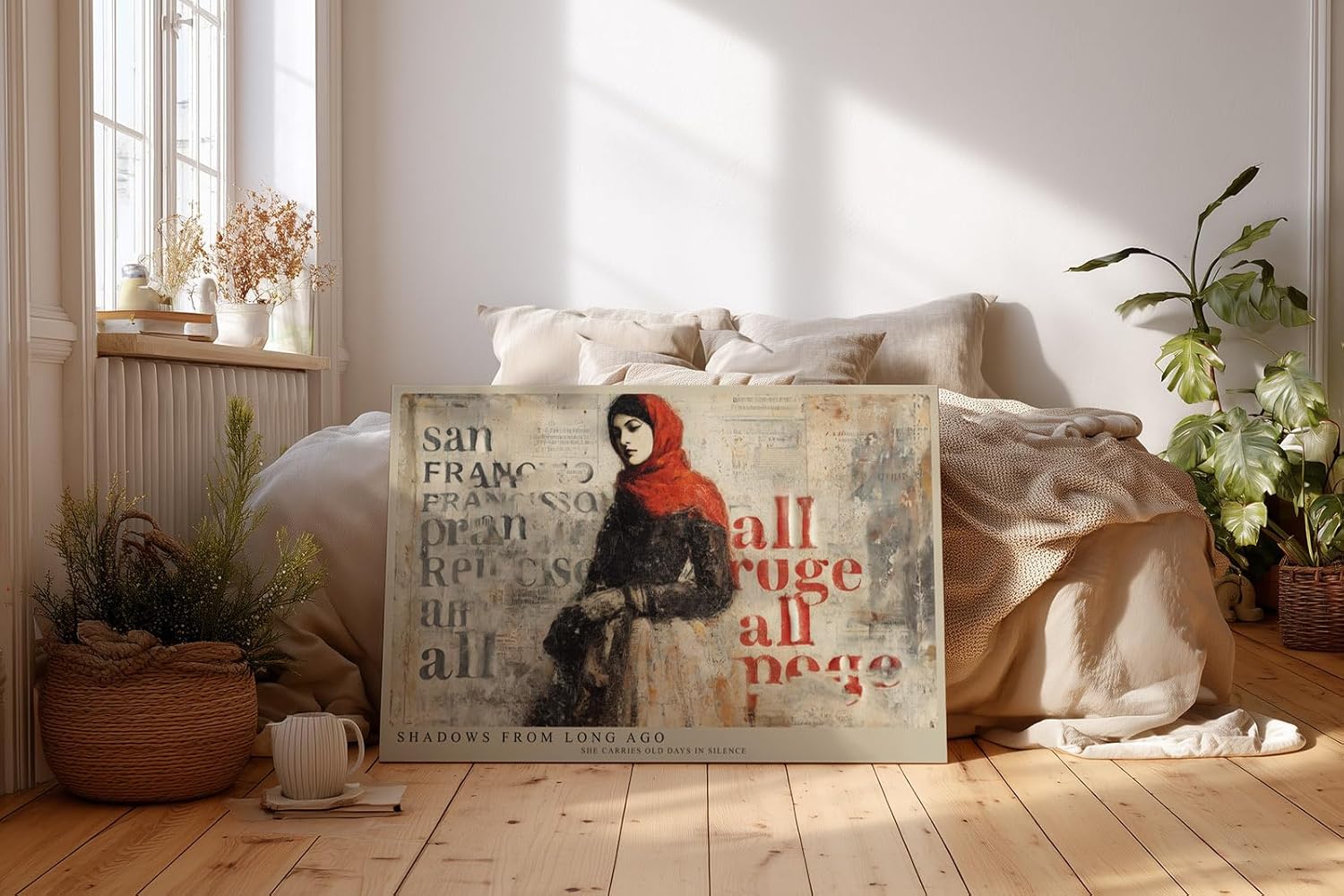 Paul Sinus Wandbild 120x80cm Frau Mit Rotem Schal Vintage Collage LeinWandbild 120x80cm Urban Art Wanddekoration