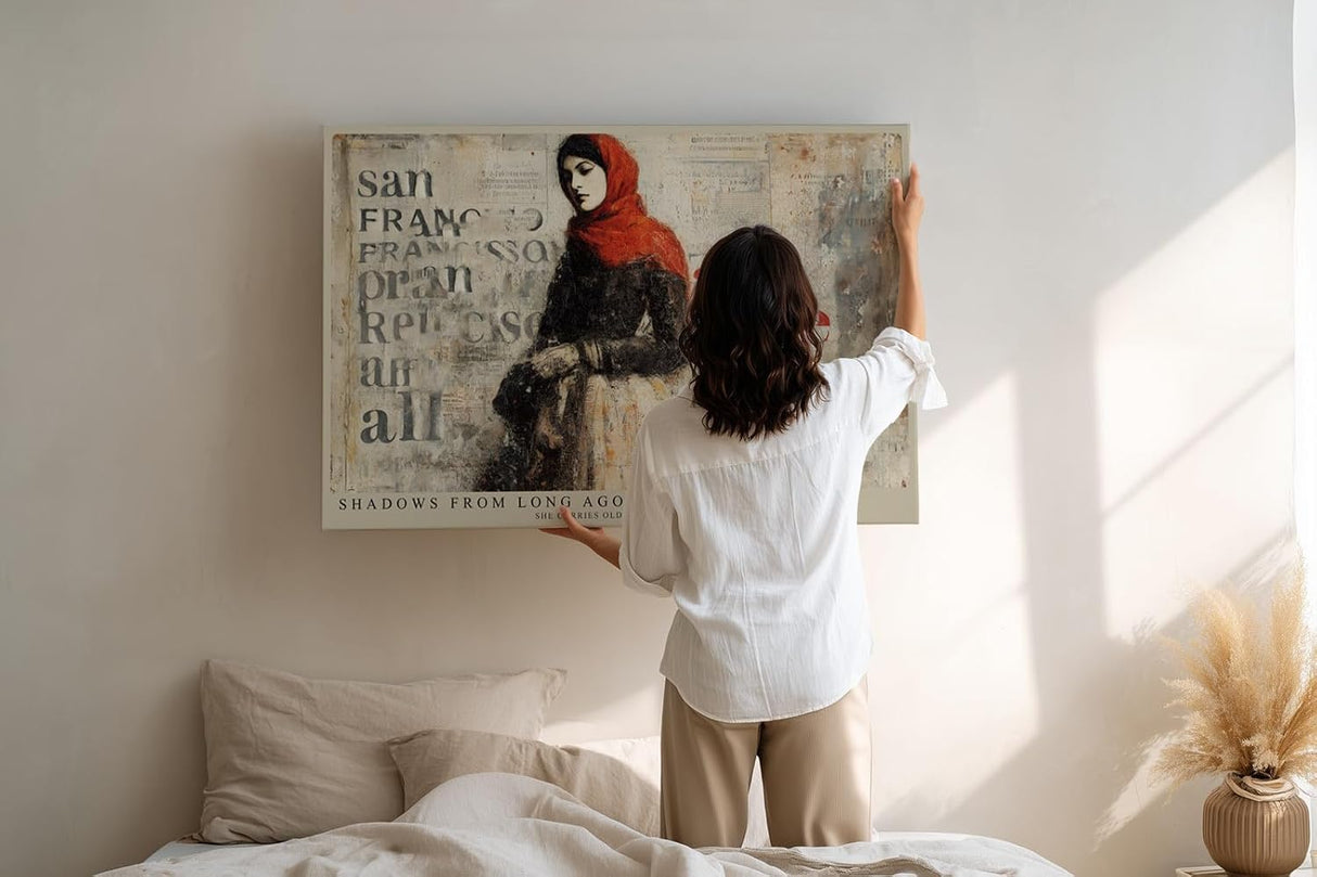 Paul Sinus Wandbild 120x80cm Frau Mit Rotem Schal Vintage Collage LeinWandbild 120x80cm Urban Art Wanddekoration